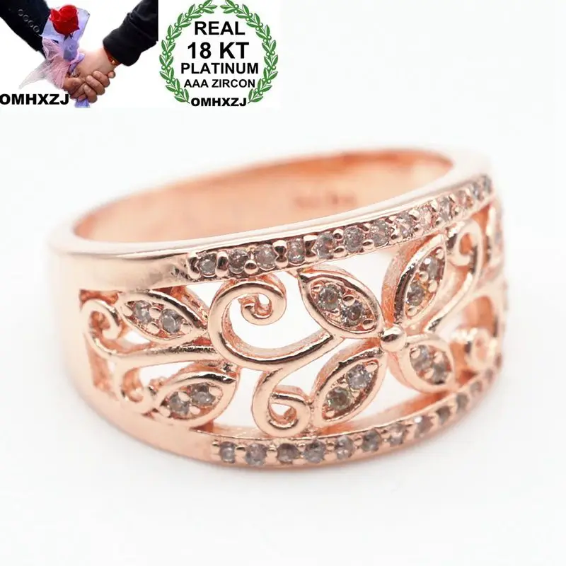 

OMHXZJ Wholesale European Fashion Woman Man Party Wedding Gift Flower White Zircon 18KT White Gold Rose Yellow Gold Ring RR442