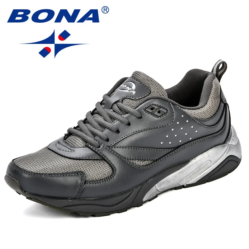 BONA/сезон осень-зима; Мужская обувь для бега; спортивная обувь высокого качества; дышащая спортивная обувь с мягкой подошвой для мужчин; Manzapatos De Hombre - Цвет: Dark grey silvergray