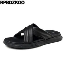 Босоножки на платформе; мягкая черная дизайнерская обувь для мужчин без застежки; высококачественные итальянские белые шлепанцы из натуральной кожи; летние шлепанцы