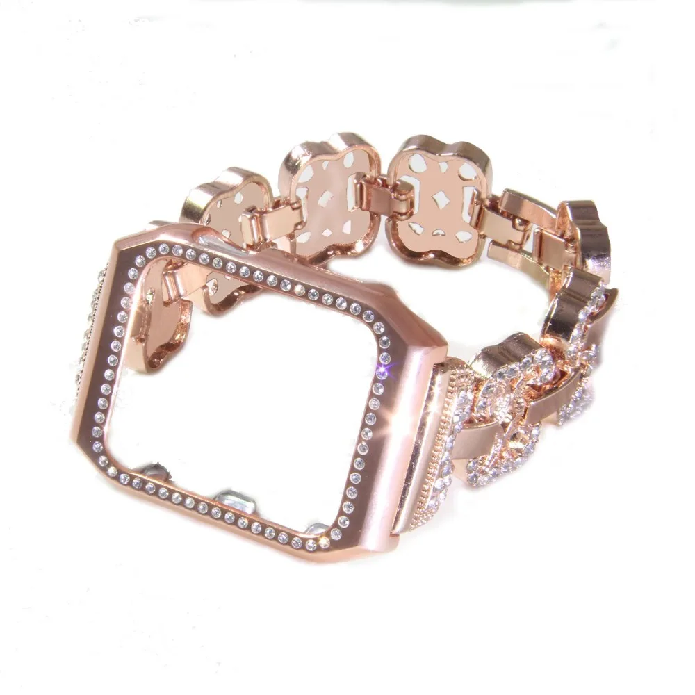 

HYAIZLZ Watch Case Handmade Bling Crystal Stainless Band With Metal Protector Case Watch 38mm series3/2/1 Watchbands Cover