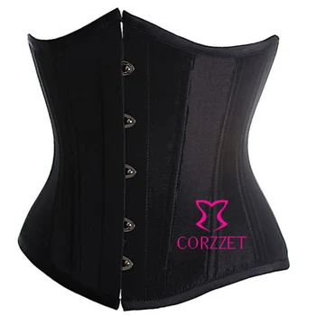 

Satin Boned Plus Size Waist Trainer Corsets And Bustiers S- 6XL Black Underbust Corset Cincher Bustier Short Corselet For Women