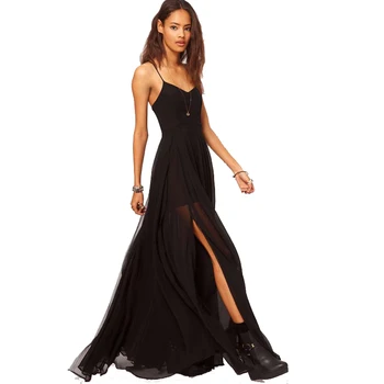 

Promote Quality Ladies Black Chiffon Dress Big Size XXL Women Long Slim Ankle Length Dress Female Casual Gowns