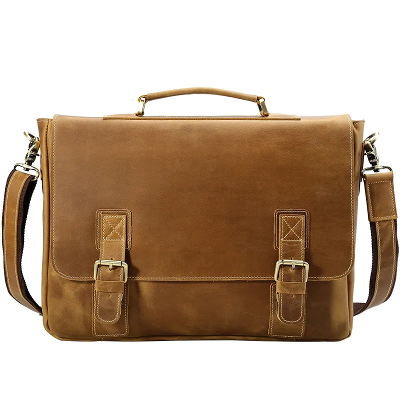 

Bussiness Men Brown Handbags Genuine Leather Casual Totes Man Black Brown Horse Skin Handbag Messenger Bags