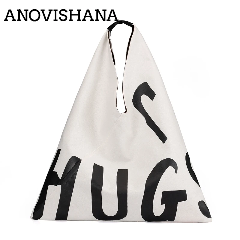 

ANOVISHANA Chic Washed Canvas Hand Bags Letter Ladies Beach irregular Handbags Shopping Hasp Bags For Women Large Capacity White