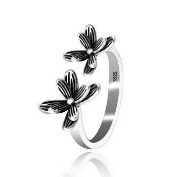 

New Hot Retro Thai Silver Flower Opening Rings For Women 925 Sterling Silver Jewelry Personality Party Gift Rings Anillos SAR25