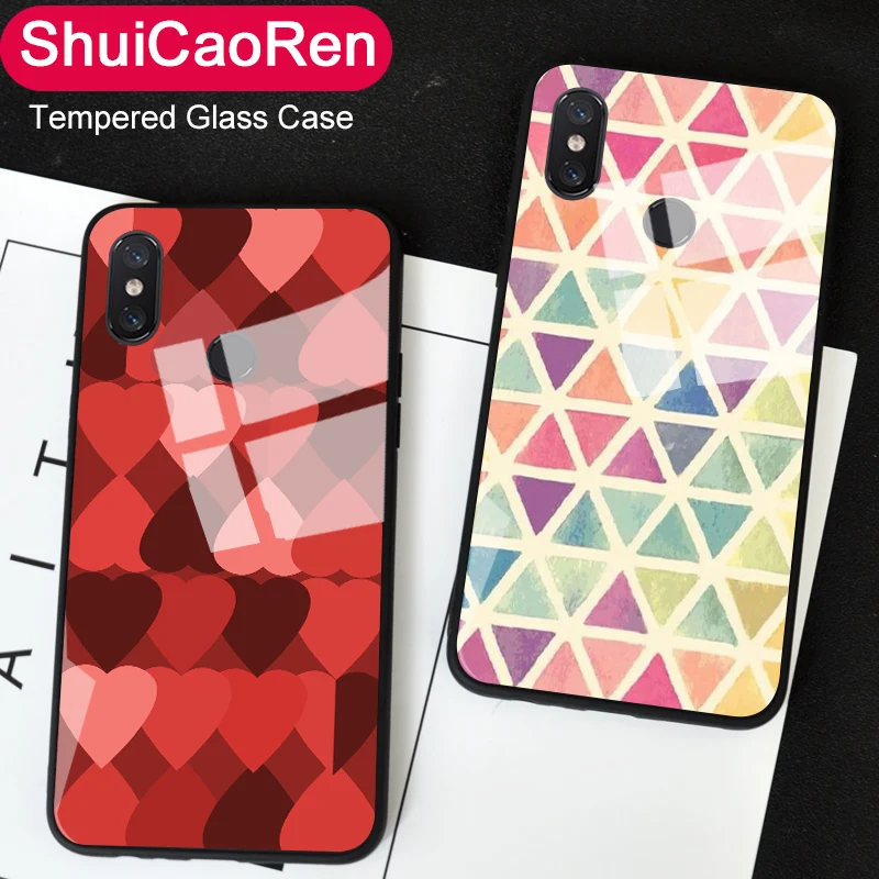 

Lattice Tempered Glass Case For Xiaomi Mi Max 2 Max2 Soft Cover Zebra Stripes Triangle Case For Xiaomi Mi Max 3