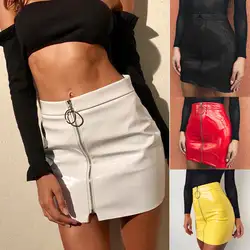 Новинка 2019 года; модная женская короткая летняя юбка-карандаш из искусственной кожи с высокой талией и молнией; пикантная Клубная мини-юбка