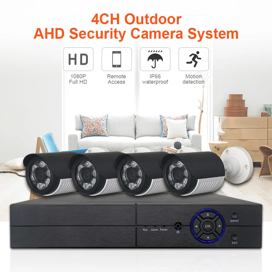 Система камер безопасности комплект видеонаблюдения 4CH 1080 P 4 шт наружный AHD система камеры безопасности