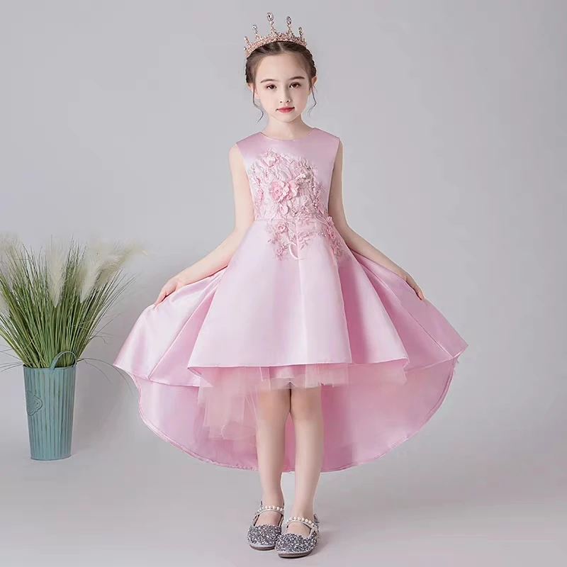 Новинка 2019 года; роскошное розовое вечернее платье для дня рождения с вышитыми цветами; детское торжественное платье для свадебной