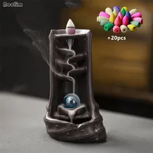 Керамический водопад обратного потока благовония горелка кадильница для ароматерапии с хрустальный шар для домашнего декора дзен украшения+ 20 шт благовоний конусов