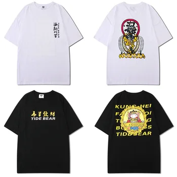 

2019 Summer Chinese style Chinese characters Printing Short Sleeve Unisex Women Femme Loose T Shirt Casual Men T-Shirt Tops Tees