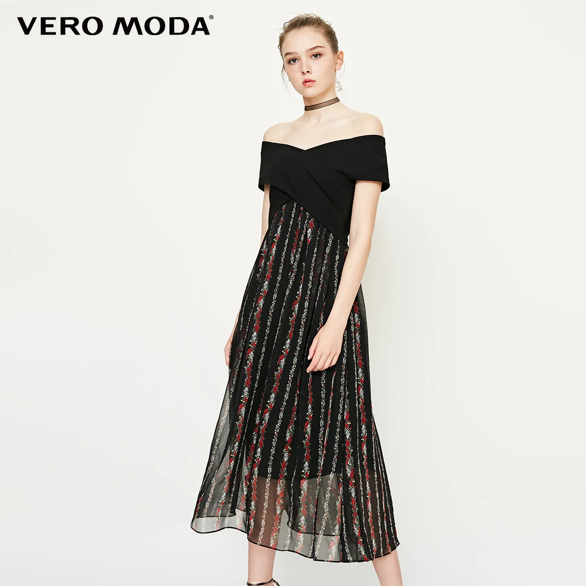 Vero Moda Новое Женское трикотажное платье с открытыми плечами и коротким рукавом | 31837B512 - Цвет: Black