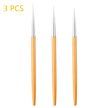 

1 Set 3D Design 3Pcs Gold Ultra-fine Nail Art Lines Painting Pen Brush Professional UV Gel Polish Tips Manicure Drawing Tool Kit