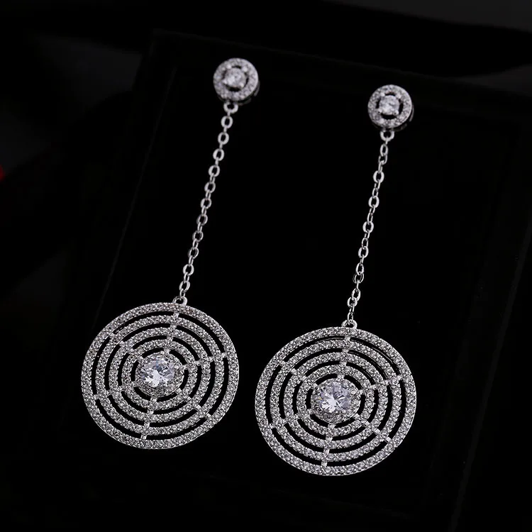

Bilincolor fashion round charm cubic zirconia long drop earrings jewelry earrings for wedding