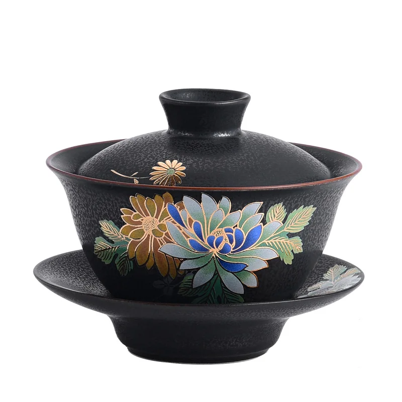 Керамическая чаша с крышкой Gaiwan фарфоровая окрашенная глазурованная китайская