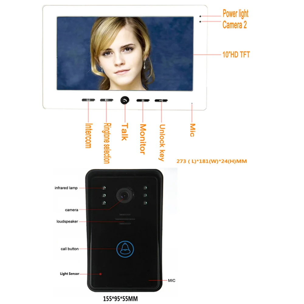 Yobang безопасности Проводной Видео Домофонные Системы визуальный домофон Дверные звонки 10''tft Цвет ЖК-дисплей Мониторы Открытый