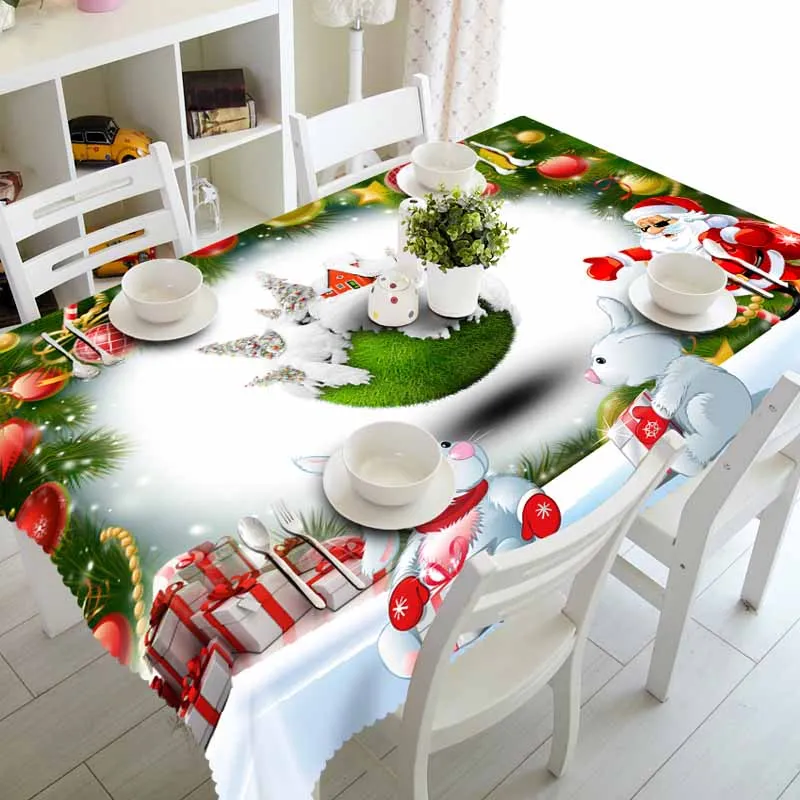 New Year Christmas Tablecloth Kitchen Dining Table Decorations Home Rectangular Party Table Covers Christmas Ornaments Home