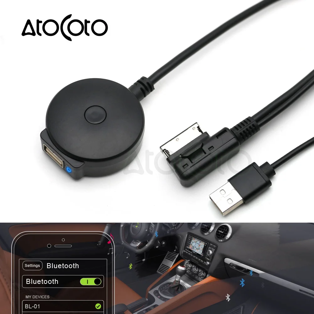 AtoCoto Bluetooth AUX приемник кабель с USB адаптером для VW Audi A4 A5 A6 Q5 Q7 до 2009 аудио медиа вход AMI MDI интерфейс