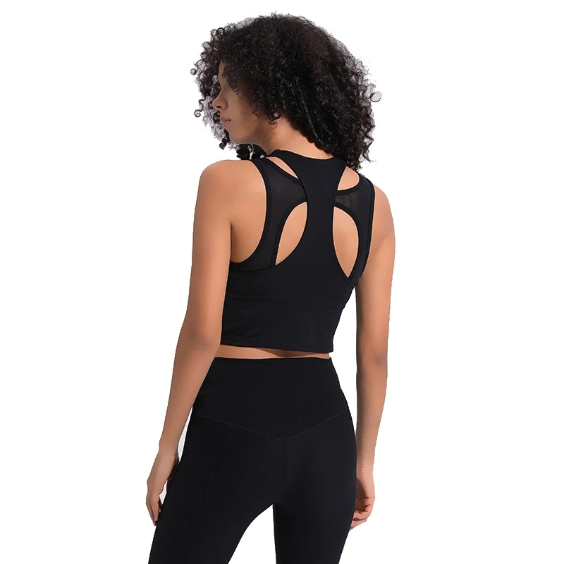 

Women High Support Double Layers Cool Mesh Wire Free Yoga Sports Bra with Removable Cups