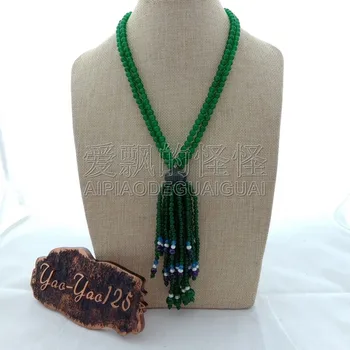 

N101614 20" Green White Pearl Purple Necklace CZ Pendant