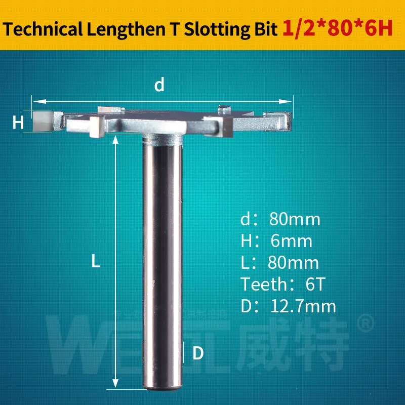 Weitol 1 шт. 1/2 дюймов 6 т деревообрабатывающий фреза вольфрам карбид удлиненный Т-образный резак резьба по дереву Инструменты ЧПУ Инструмент Бит - Длина режущей кромки: 12.7-80-6H