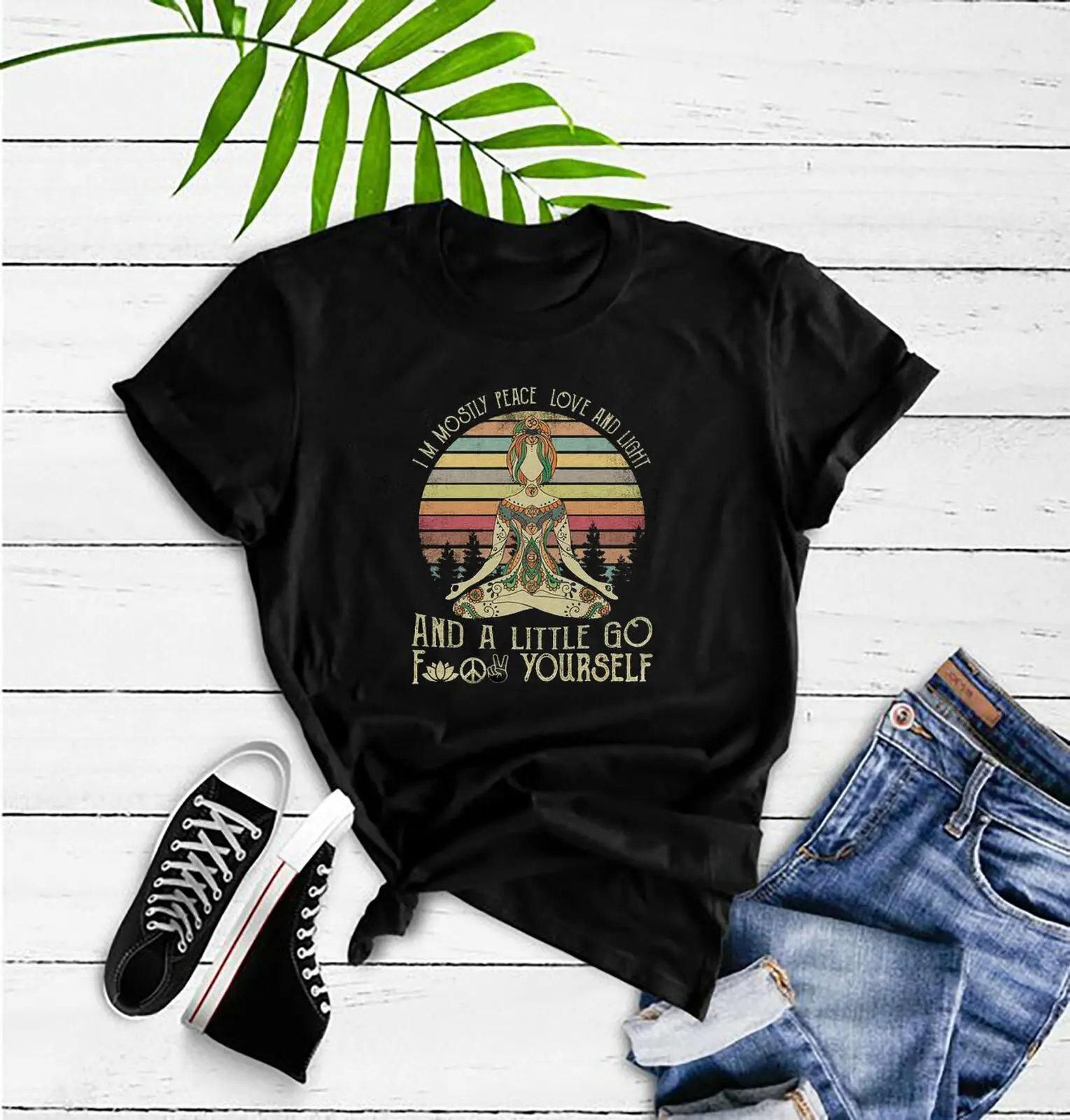 

I'm mostly peace love light and a little go Yoga Suddha yoga shirt - Retro Vinta Men Women Unisex Fashion tshirt Free Shipping