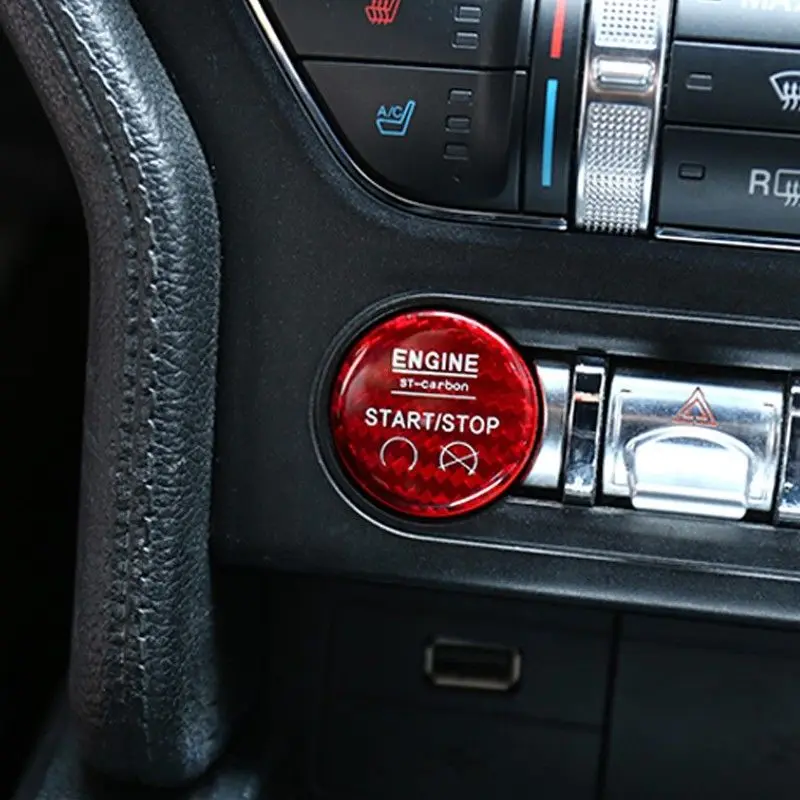 1pcs Start Stop Red Carbon Fiber Switch Button Cover Trim