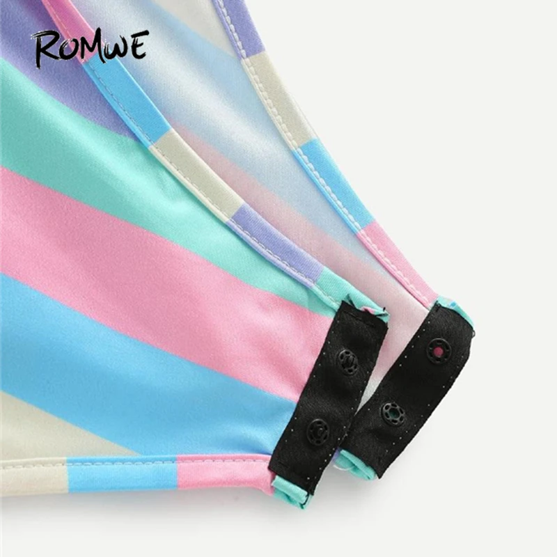 ROMWE Open Back Striped Bodysuit Summer Multicolor Backless Scoop Neck Skinny Bodysuit Women Sexy Sleeveless Bodysuit ROMWE Open Back Striped Bodysuit Summer Multicolor Backless Scoop Neck Skinny Bodysuit Women Sexy Sleeveless Bodysuit