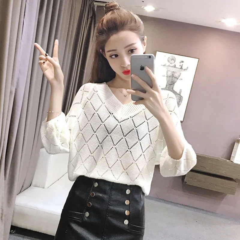 

2019 Summer Pullover Women Knitted Mesh Pull Sweater Cool Fashion Knit Tops Causal Jumper Oversized Wholesale Ladies New Top
