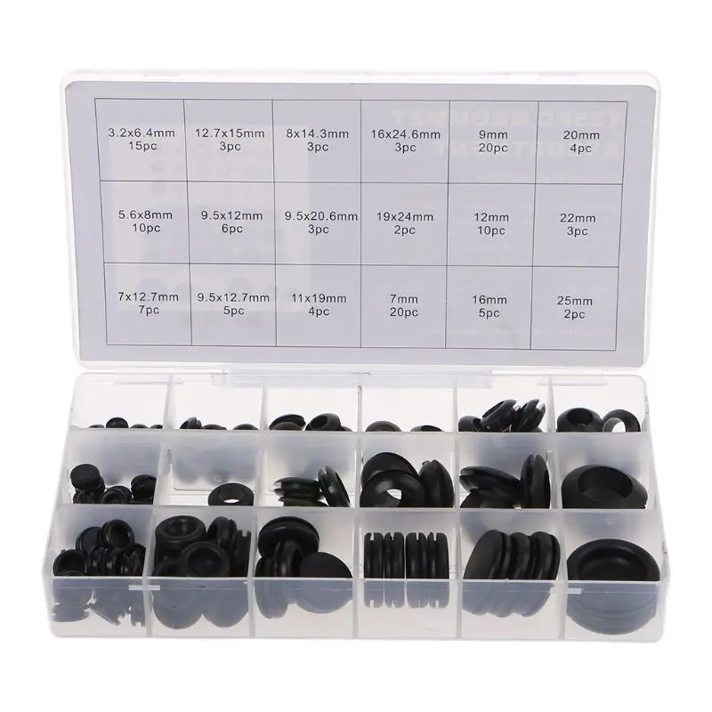 

125Pcs Rubber Grommets Set Sealing Electrical Wire Ring Gasket Kit Firewall Hole Plug Assortment Case