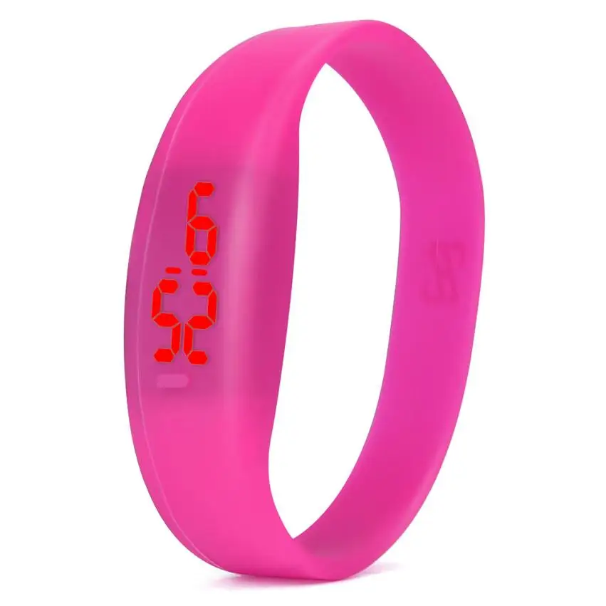 Модные Повседневные цифровые светодиодный спортивные часы для мальчиков и девочек, наручные часы с силиконовым ремешком для мужчин и женщин, спортивные электронные женские часы 30P - Цвет: hot pink