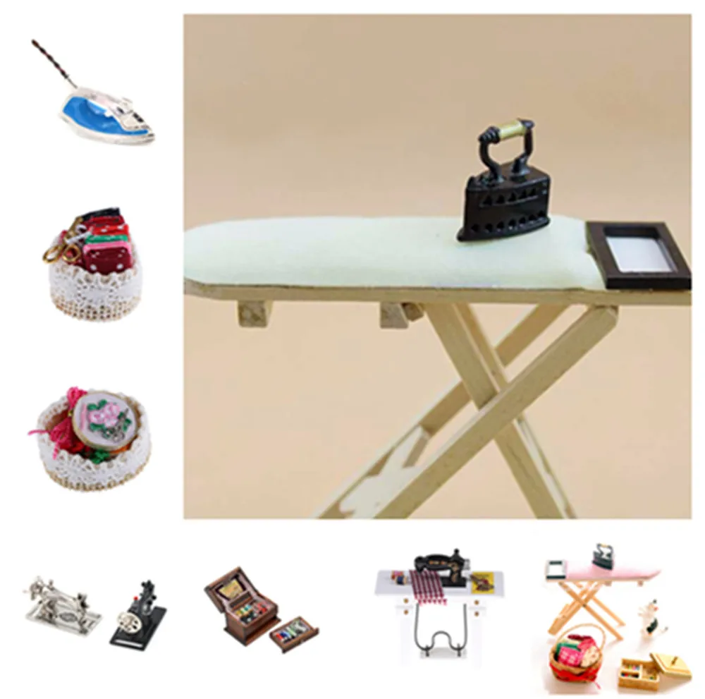 Детская 1:12 миниатюрная винтажная швейная коробка с иглой, набор ножниц, кукольный домик, Декор, аксессуары, мебель, игрушки