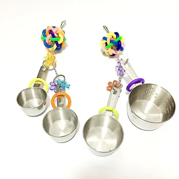 

Bird Parrot Toys Hanging Bell Pet Bird Cage Two Pots Swing Stainless Steel Toy Hanging String Toys For Birds