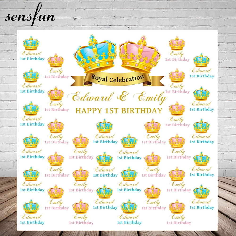 

Sensfun Boys and girls Twins Backdrop Blue Pink Crown Baby Shower Happy 1st Birthday Party Photography Backgrounds Vinyl