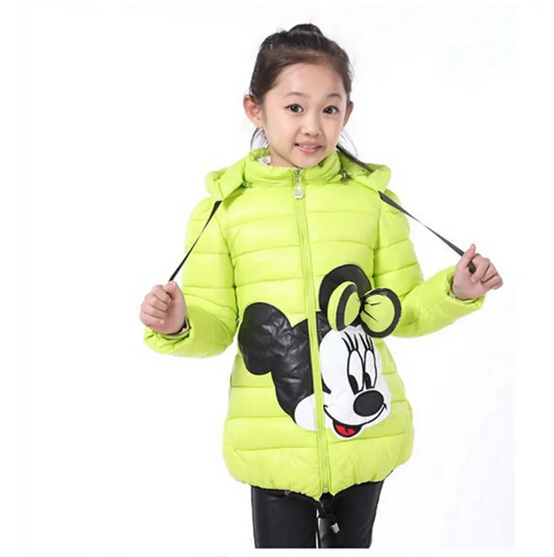 Модные куртки для девочек Одежда для детей Верхняя одежда с капюшоном и рисунком Микки и Минни для девочек топы, зимнее детское хлопковое пальто для детей от 3 до 6 лет
