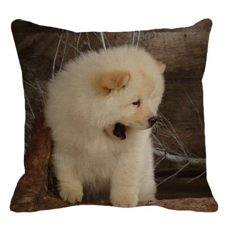 XUNYU Cute Pet Chow Chow Dog Cushion Cover Throw Pillow Case Linen Cushion Cover Child Sofa Bed Decorative Pillowcase C0090