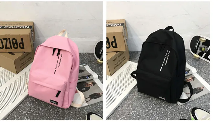 Solid Black Backpack Preppy Style Letters School Bag for Teenage Girls Brand High Quality Nylon Leisure Or Travel Bags Package