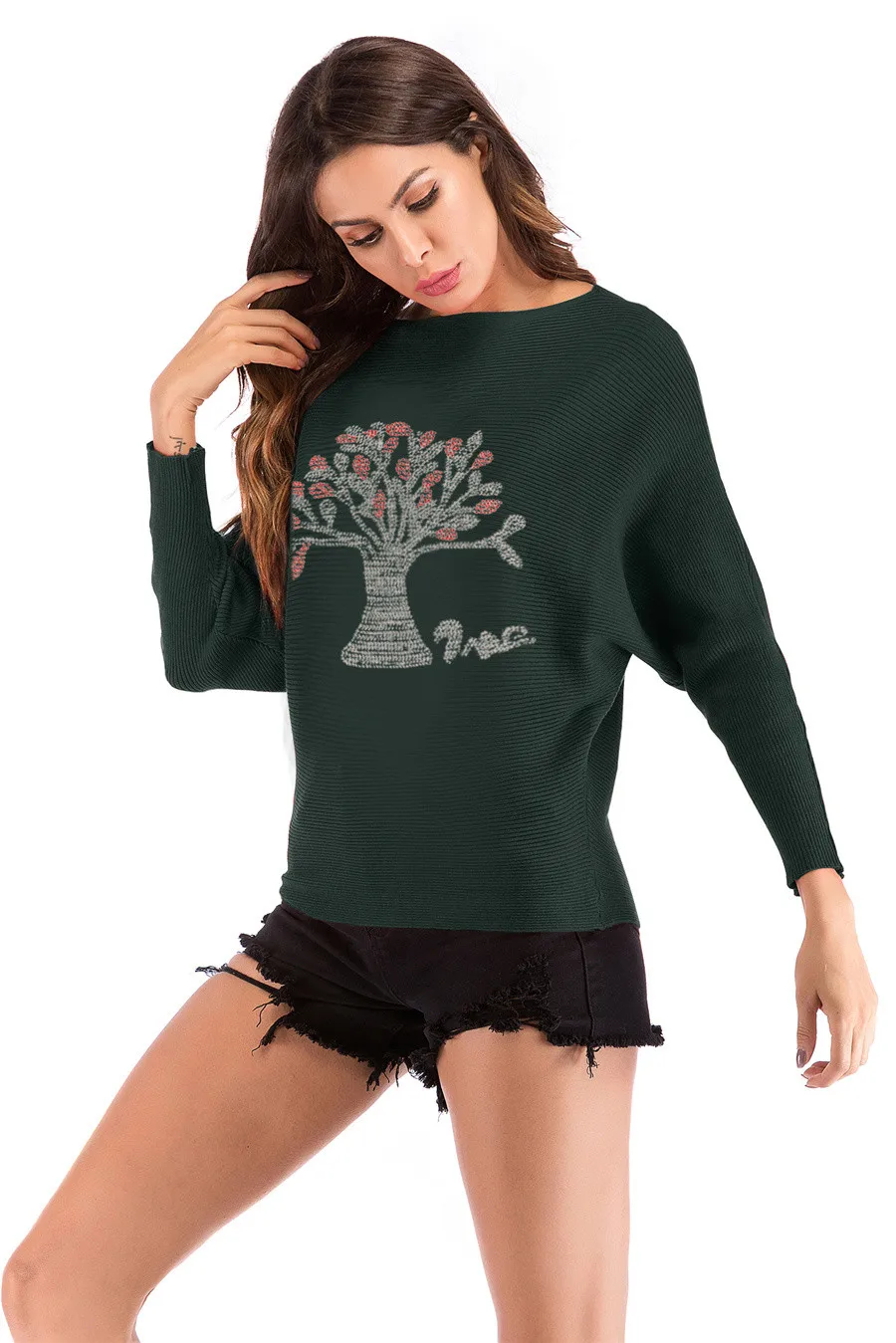 Gladiolus 2018 Autumn Winter Sweater Women Long Sleeve Rhinestone Pattern Slim Knitted Christmas Sweater Women Jumpers Pullover (50)