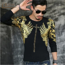 TBAIYE, мужские повседневные футболки с круглым вырезом, черные, золотые, бронзовые, крылья ангела, крест, принт, мужские тонкие футболки с длинным рукавом, топы