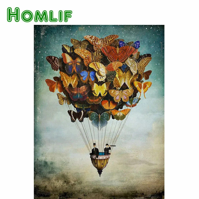 

HOMLIF Butterfly hot air balloon diamond paintings full square rhinestone cross stitch 5d diy diamond embroidery vast sky home