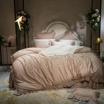 

Embroidered Luxury Egyptian cotton Bedding Sets Queen King size 4/6pcs Bed set Bed Sheet Duvet Navy blue