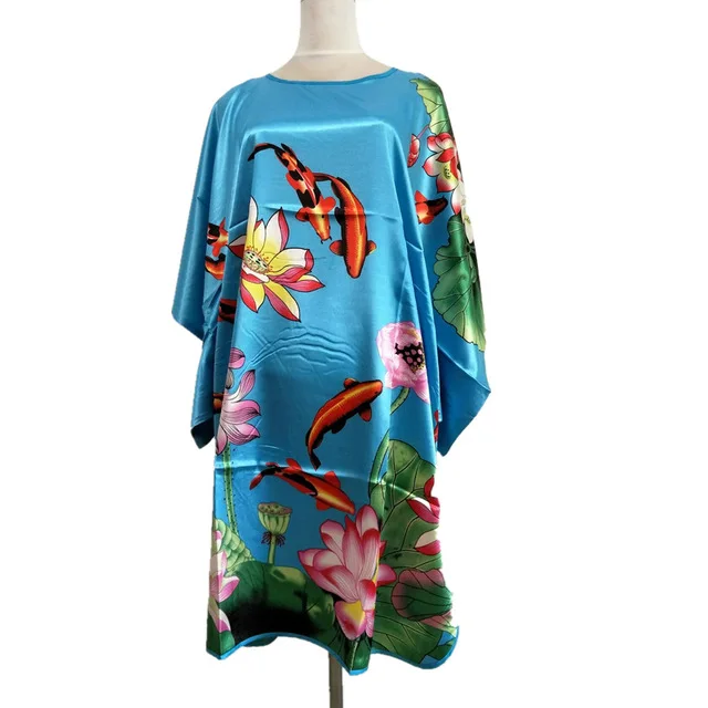 Новое поступление голубое китайское женское шелковое Вискозное Платье сексуальное летнее платье с цветочным принтом кимоно банное платье Цветы Один размер - Цвет: 17