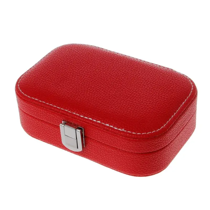 Дорожная коробочка для украшений Портативный кожаный серьги кольца для хранения ювелирных изделий дорожный Чехол - Color: Red