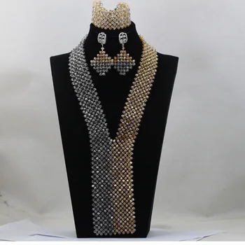 

New Grey and Gold Jewelry African Beads Jewelry Set Wedding Bib Statement Necklace Set Fashion Jewelry Set Free Shipping WD427