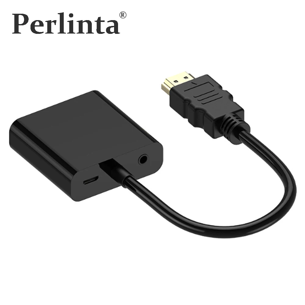 

Perlinta 5Pcs/lot Active HDMI TO VGA Converter Adapter Male to Female Audio Cable 1080P For PC ,Laptop ,Projector