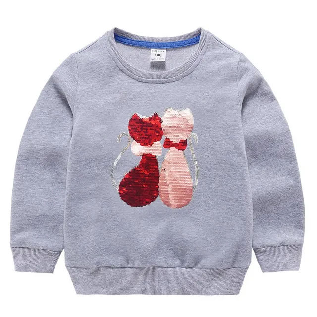 Double Sided Sequin Flash Glitter T-Shirts For Girls Sequins T Shirt Girls Cartoon Cat Kids Tshirt Summer Teen Clothes For Girls black