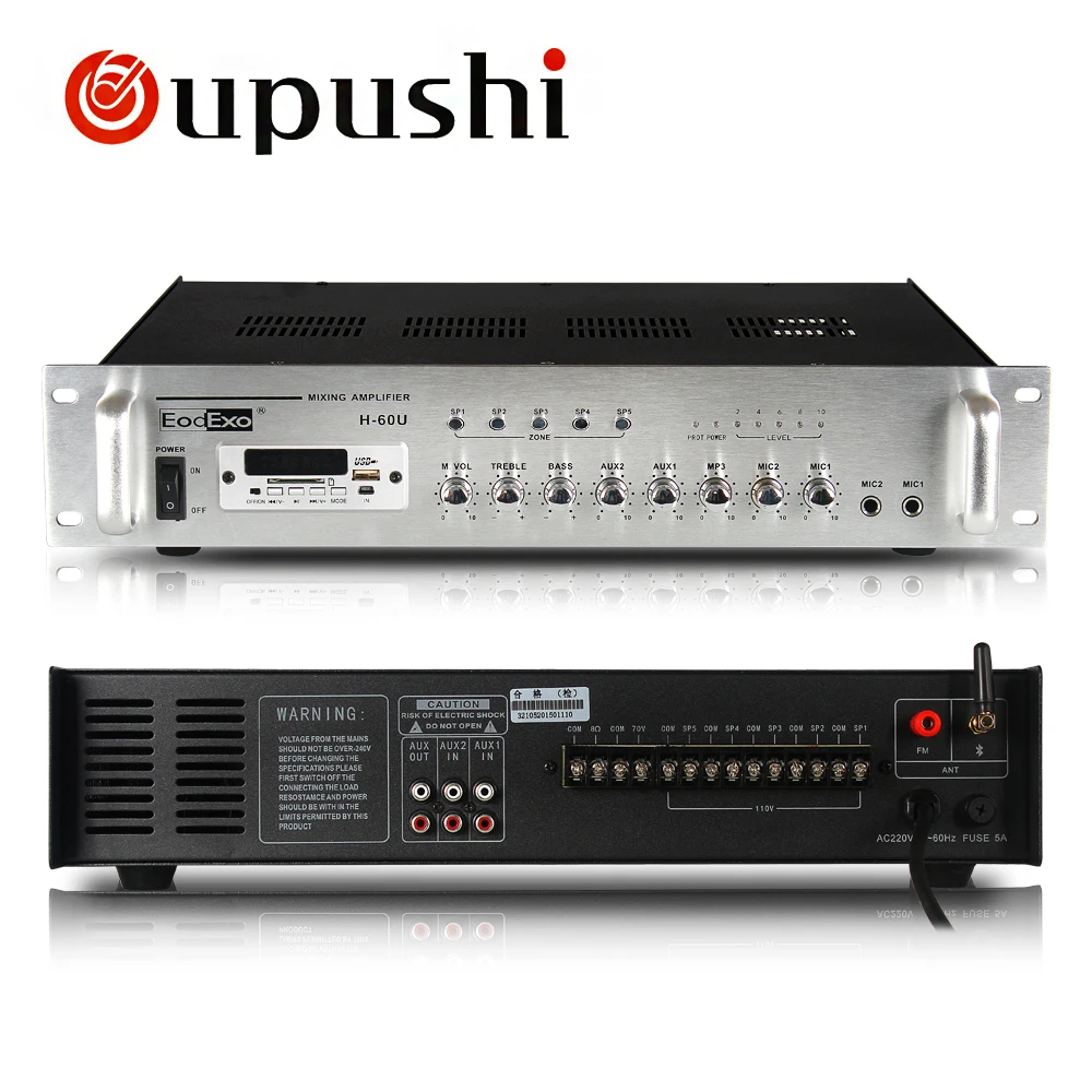 Oupushi профессиональный Bluetooth backround музыка 70/100 V PA Усилитель 5 зон 60 Вт, 120 Вт, 240 Вт MP3 музыкальный плеер с USB, sd-картой