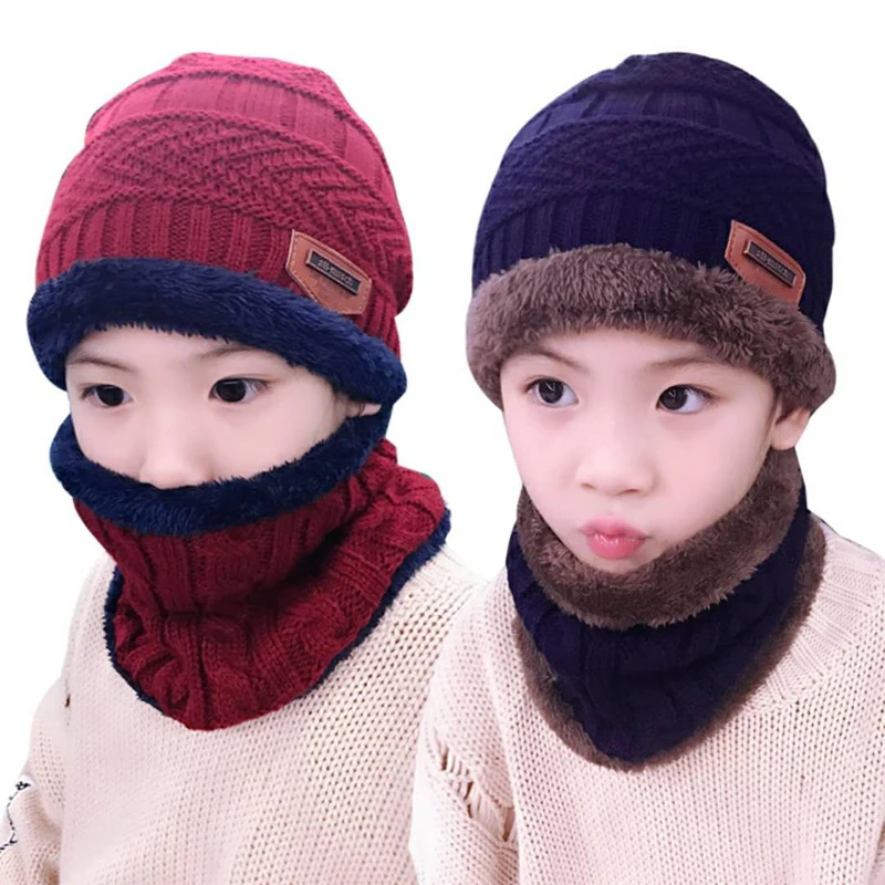 Детский зимний комплект из шапки и шарфа для мальчиков и девочек; вязаная шапка для детей; флисовая шапка Skullies Beanies Balaclava