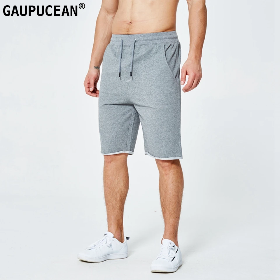 

95% Cotton 5% Spandex Stretchy Summer Beach Men Shorts Casual Letter Printed Pockets Elastic String Waist Grey Man Short Pants