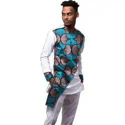 Для мужчин Африканский комплект одежды рубашка + штаны, модный цвет соответствия мужской Длинные рукава Топы с брюками в африканском стиле
